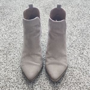 Universal Thread Perforated Pointed Toe Taupe Ankle Booties
